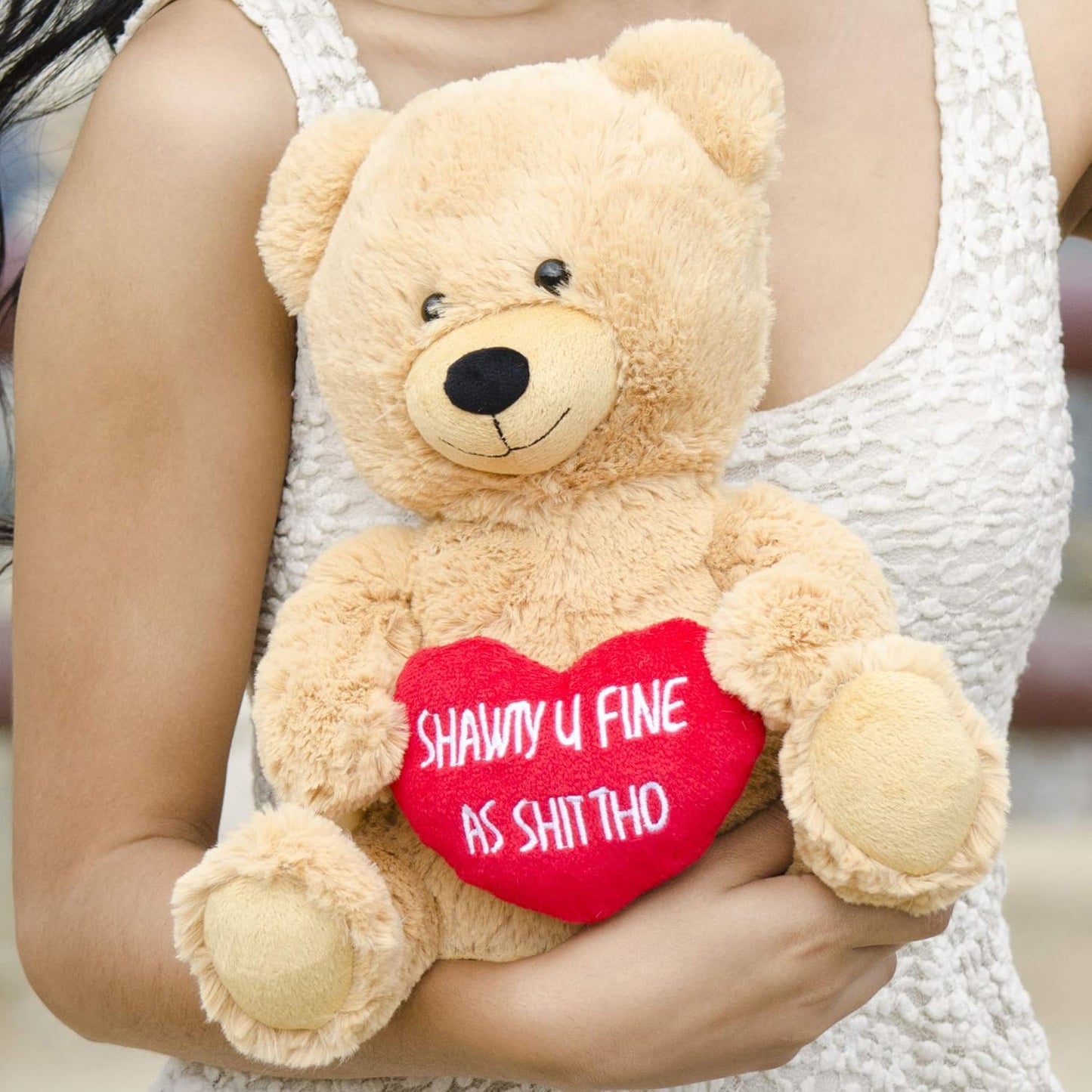 Hollabears 10” Romantic Teddy Bear – Soft Plush Valentine’s Gift for Girlfriend, Wife, or Fiancée – Embroidered Love Heart – 1–2 Day Delivery